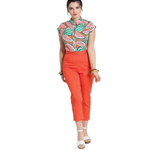 HELL BUNNY Helen orange high rise cropped cigarette trousers pants‎ L